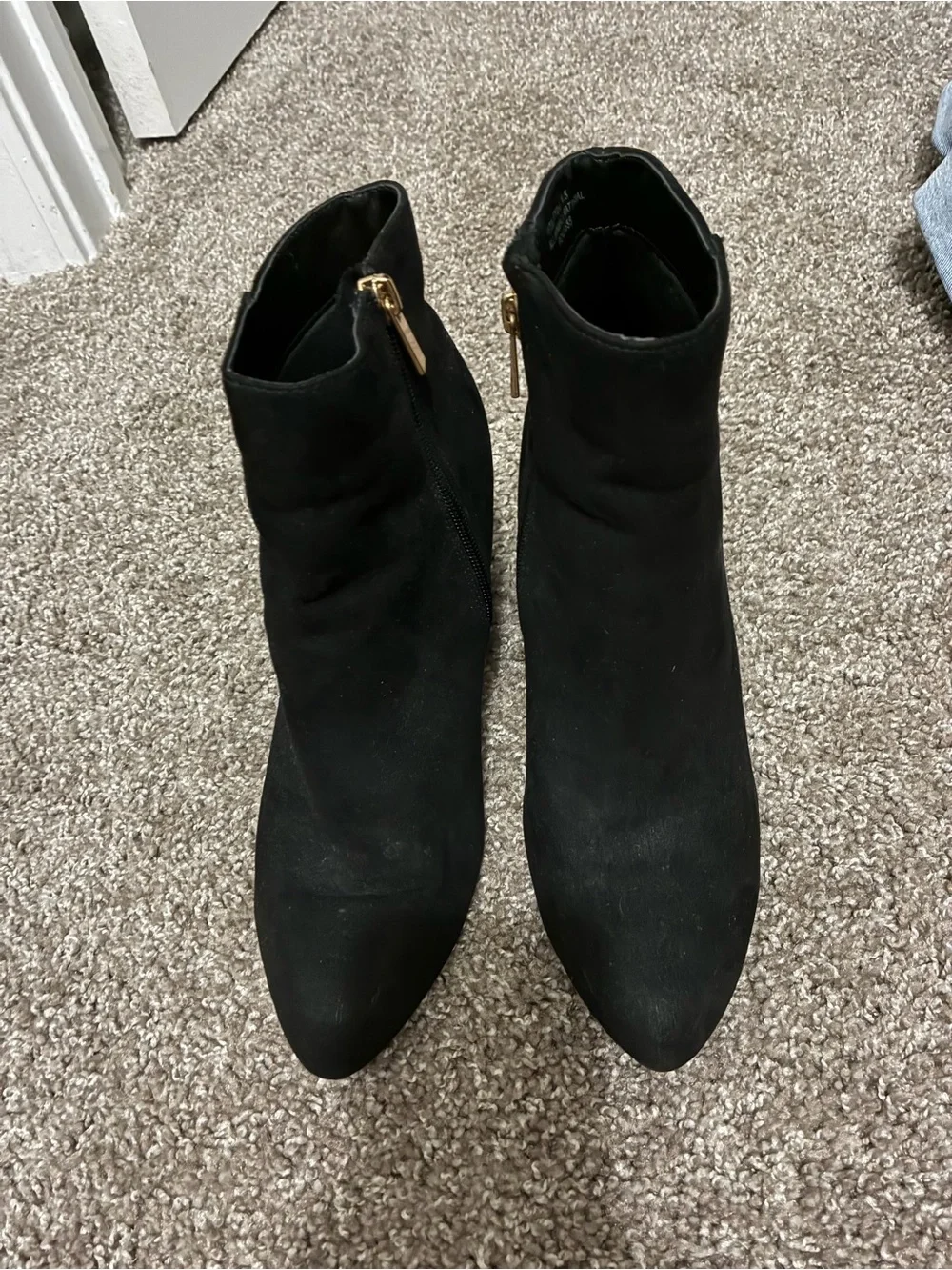 Fashion Nova Black Pointed Ankle Booties with Gold Zipper